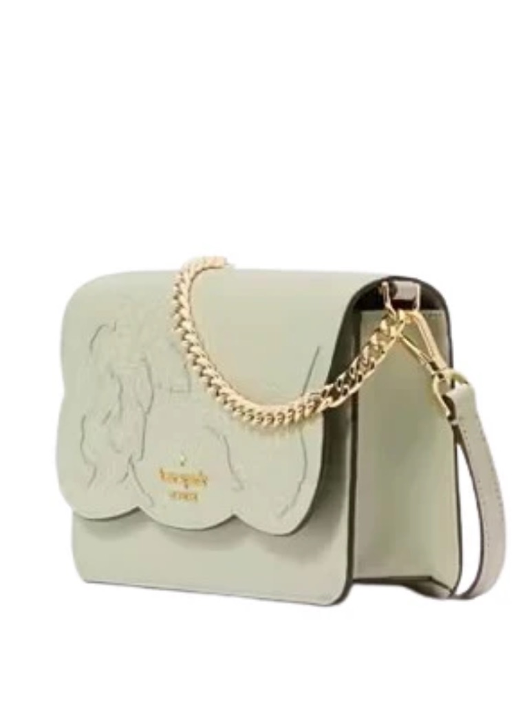 Nwt Kate Spade Light Green Floral Appliqu Mini Crossbody With Gold Chain